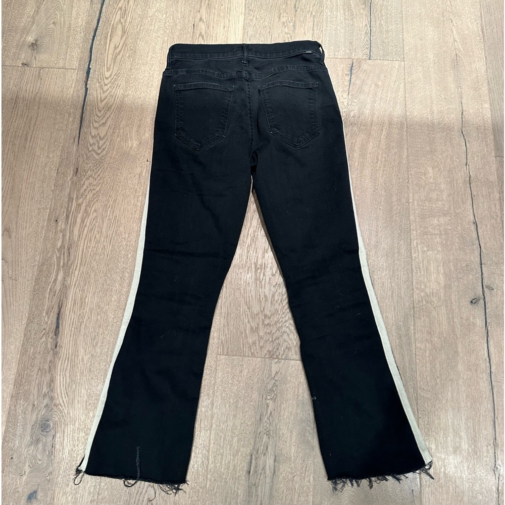 MOTHER Crop Kick Flare Black Stretch Denim with Cream Stripe Size 28 - perfect!